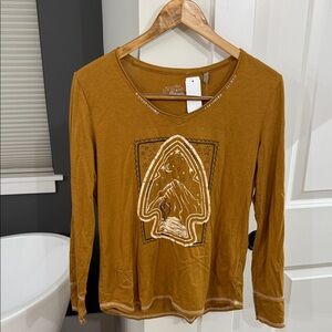 Golden Brown Graphic Long Sleeve Top